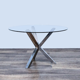 Image of Wayfair Modern Glass Top Round Dining Table with Metallic Base
