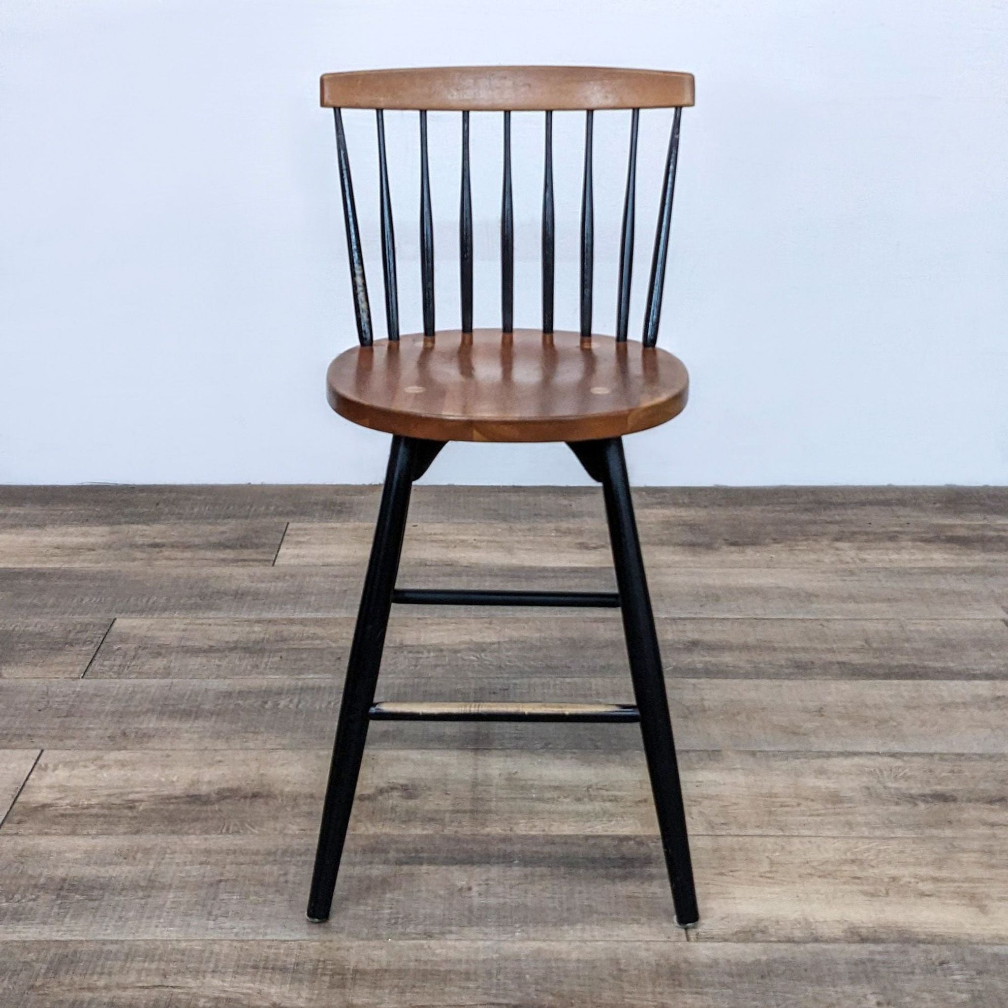 Handcrafted two-tone barstool with sturdy back support by W.A. Mitchell Chairmakers, designed for elevated seating.