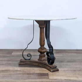 Image of Classic Marble Top Dining Table with Wood and Metal Base