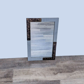 Image of Rustic Industrial Style Wall Mirror with Distressed Metal and Wood Frame