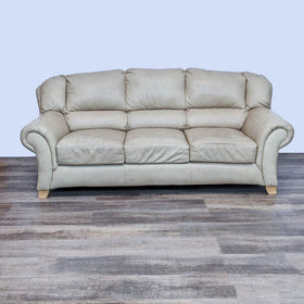 Image of Tan Leather Contemporary Sofa