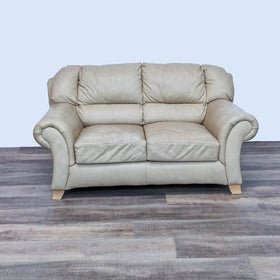 Image of Tan Leather Contemporary Loveseat