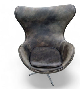 Image of Restoration Hardware Copenhagen Leather Swivel Lounge Chair