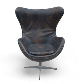 Image of Modern Swivel Lounge Chair with Leather Upholstery