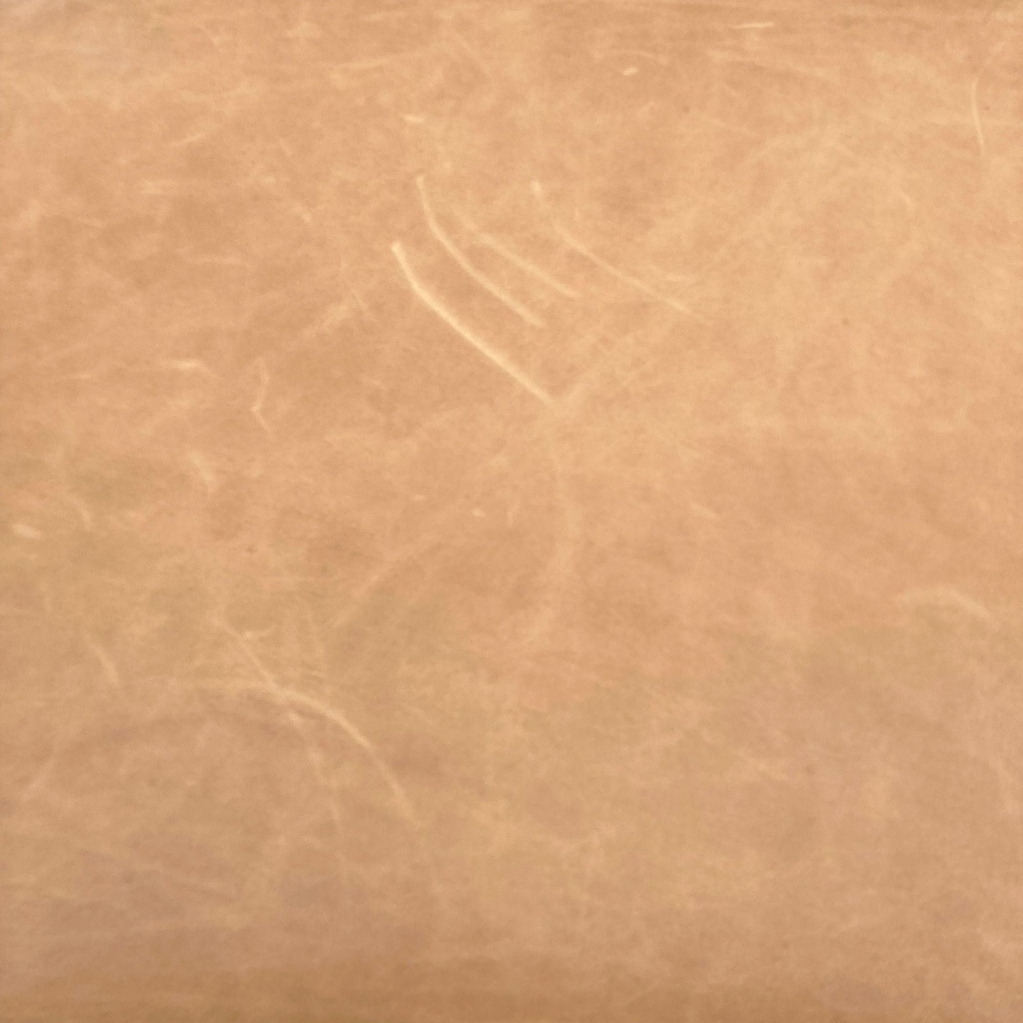 Close-up of the saddle-colored surface of a West Elm Austin Ottoman showing the texture and slight markings.