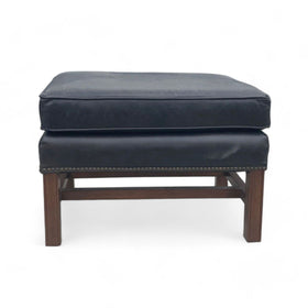 Image of Pottery Barn Thatcher Black Leather Ottoman