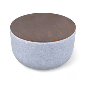Image of West Elm Upholstered Round Storage Ottoman Coffee Table