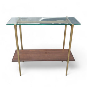 Image of Glass Top Console Table with Wood Shelf