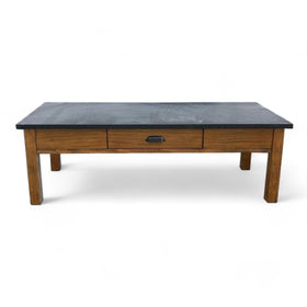 Image of One Drawer Wood Coffee Table with Metal Top