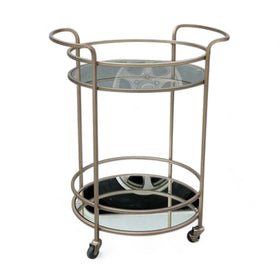 Image of Round Metal and Glass Bar Cart