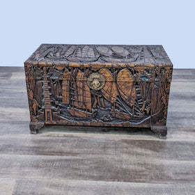 Image of Antique Carved Chinese trunk