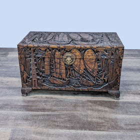 Image of Antique Carved Chinese Trunk