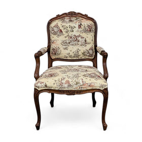 Image of Classic French Provincial Style Armchair with Pastoral Upholstery