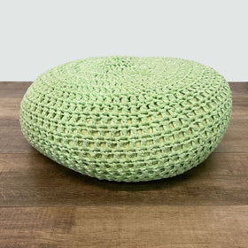 Image of Handcrafted Green Knitted Pouf Ottoman