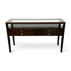 Image of Glass Top Two Drawer Console Table with Shelf