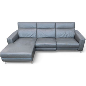 Image of Chaise Sectional With Power Recliner and Headrests in Grey Top Grain Leather
