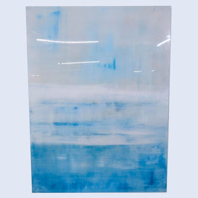 Image of Modern “Oceans Horizon” Abstract Blue and White Acrylic Painting Art Print