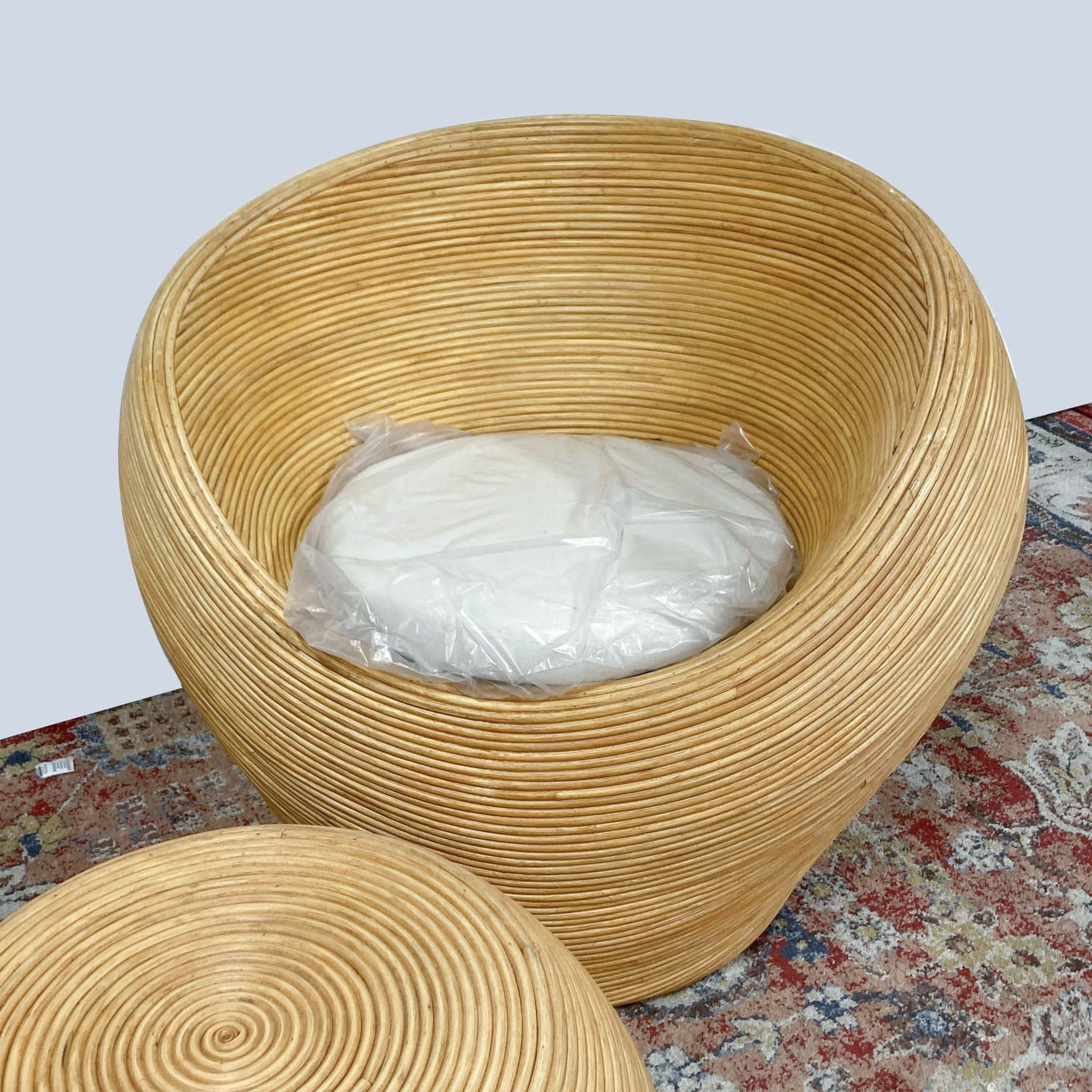 a pair of large wicker baskets with a round lid and a round lid.