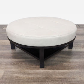 Image of Designer Line, Barbara Barry, Round Leather Top Ottoman With Shelf