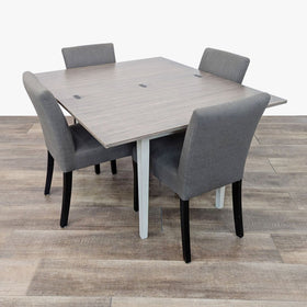 Image of Crate & Barrel Pratico Grigio Expandable Dining Table with 4 Lowe Dining Chairs