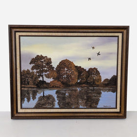 Image of Serene Landscape Painting with Trees and Birds