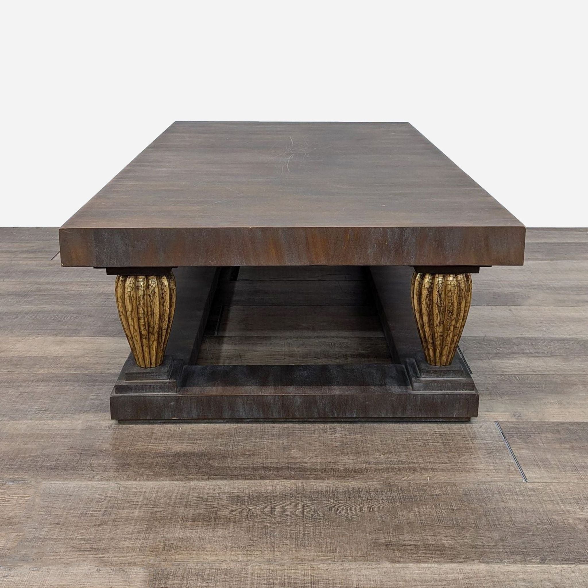 a vintage coffee table with brass accents