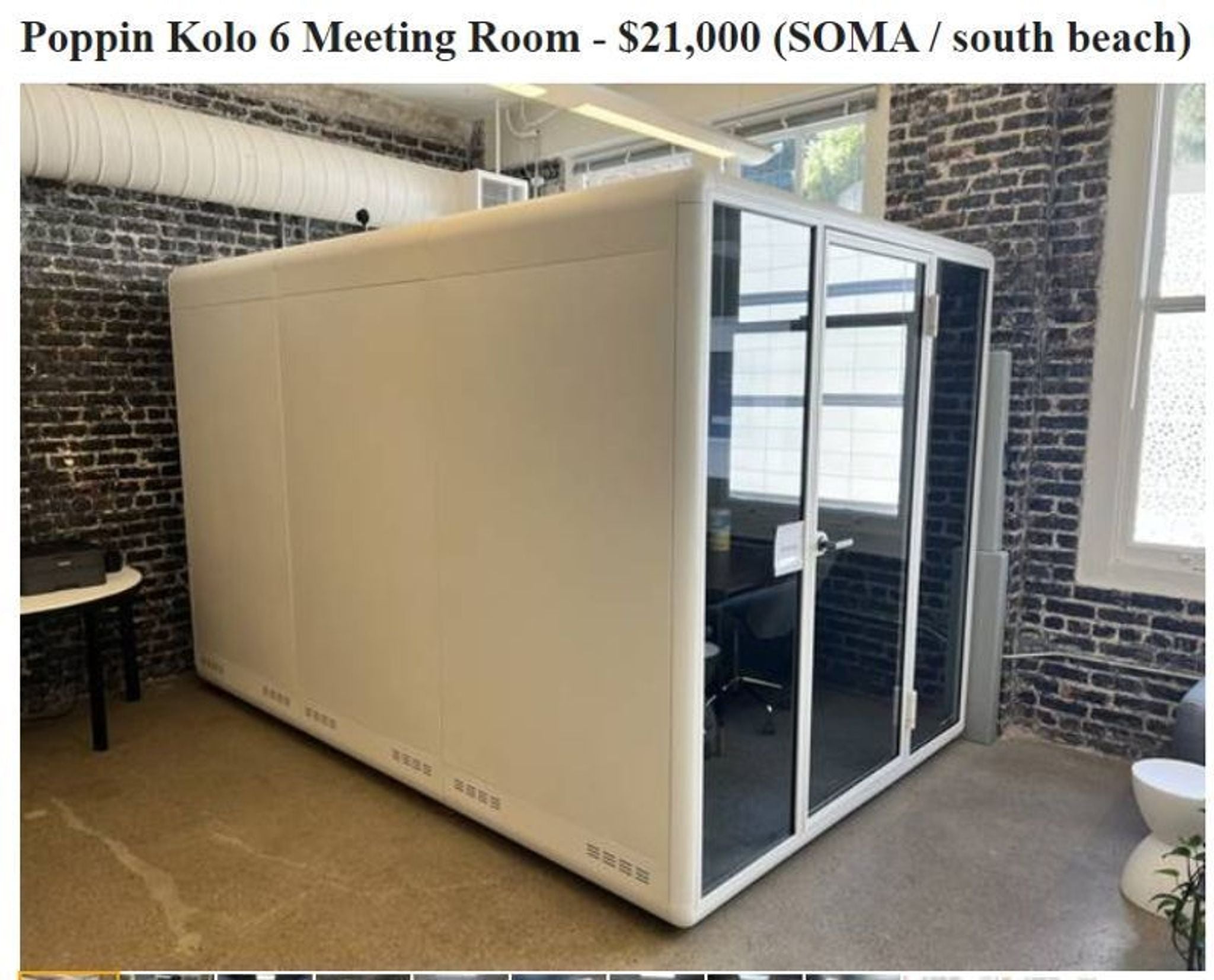 Disassembled Poppin Kolo 6 meeting pod in a modern office space, with assembly guide available.