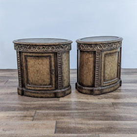 Image of The Platt Collection Pair of Carved Wood Drum Tables