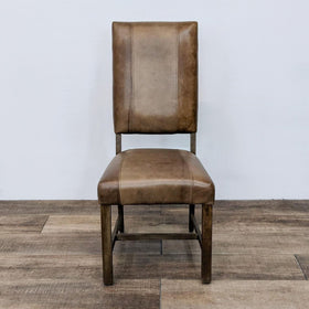 Image of High Back Leather Upholstered Wood Dining Side Chair