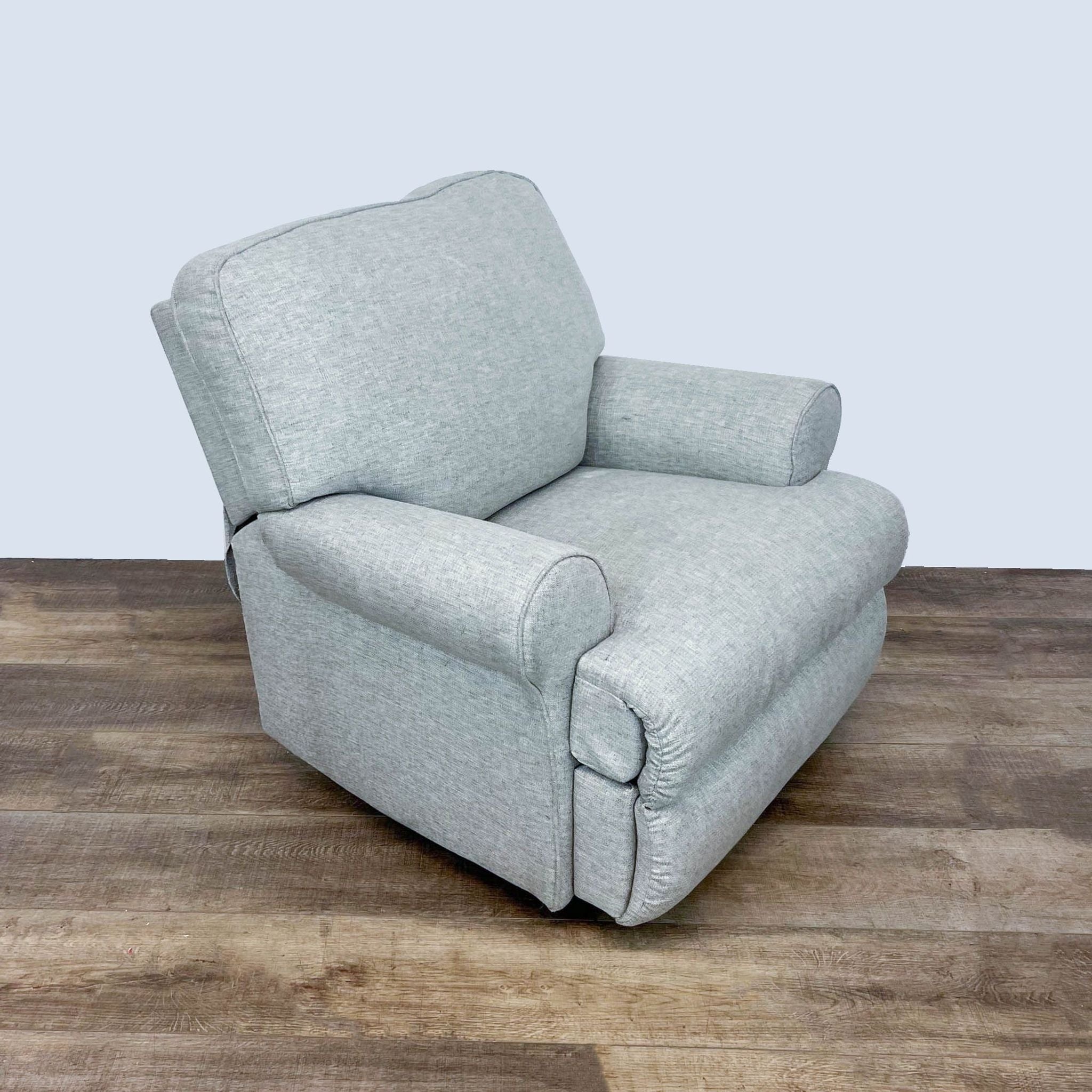 Ashley Furniture Ferncliff Contemporary chair with swivel, recline, rocking features, in neutral polyester fabric on wood flooring.