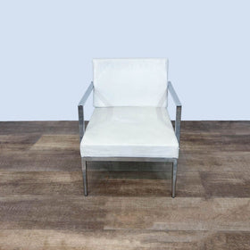 Image of Modern Chrome and White Leather Armchair
