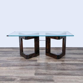Image of Restoration Hardware Reclaimed Wood and Glass V-Form Coffee Table
