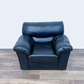 Image of Plush Black Leather Armchair