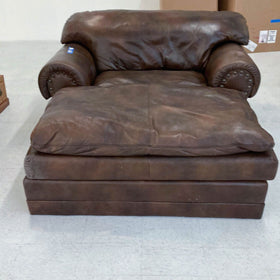 Image of Oversized Plush Leather Chaise Lounge