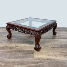 Image of Glass Top Carved Coffee Table