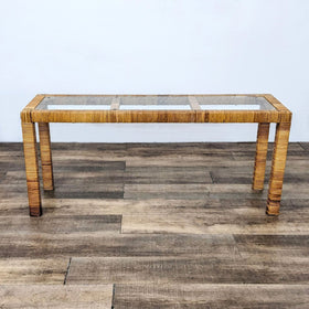 Image of Rattan Wrapped Glass Top Console Table