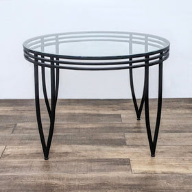 Image of Contemporary Round Metal Glass Top Dining Table