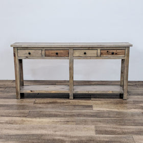 Image of Rustic Four Drawer Console Table with Shelf