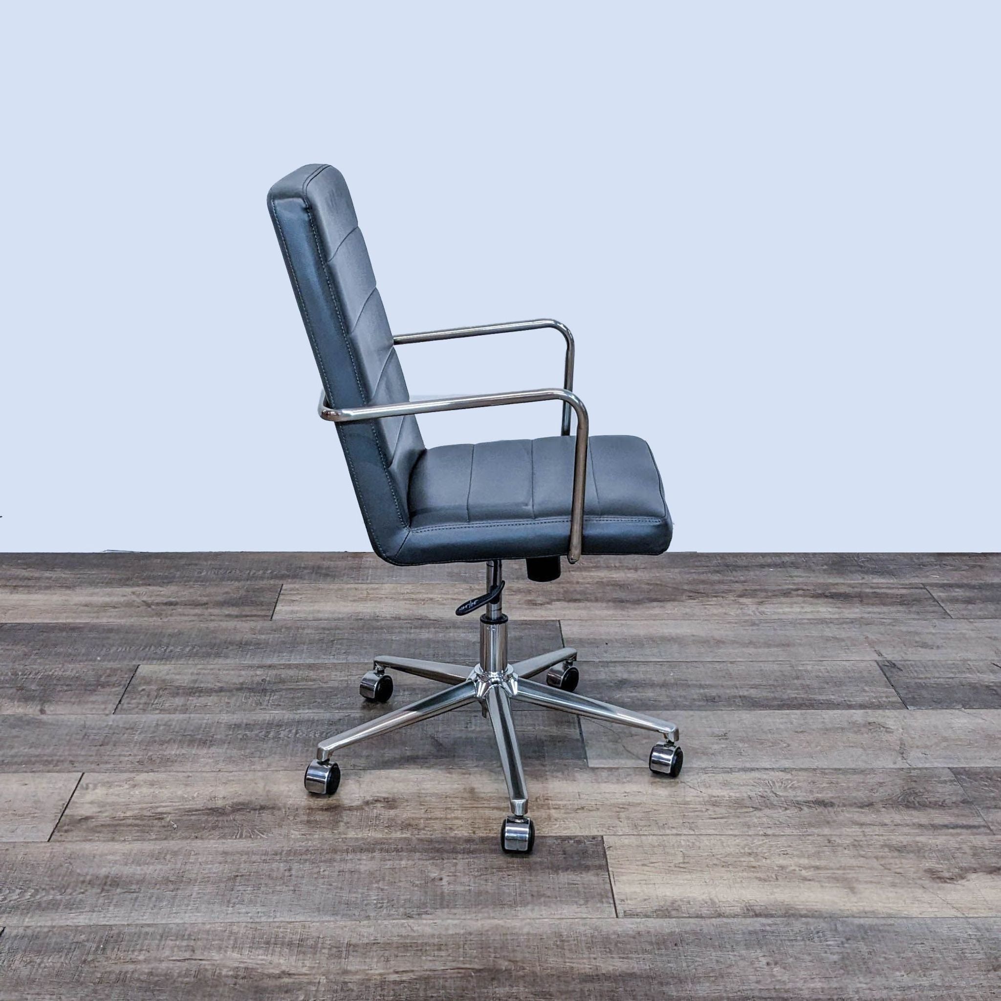 Modway Finesse Mid Back Office Chair with ribbed vinyl cushion, chrome steel armrests, and polished aluminum base with nylon casters.