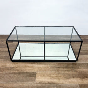 Image of Glass Top Coffee Table with Mirrored Shelf