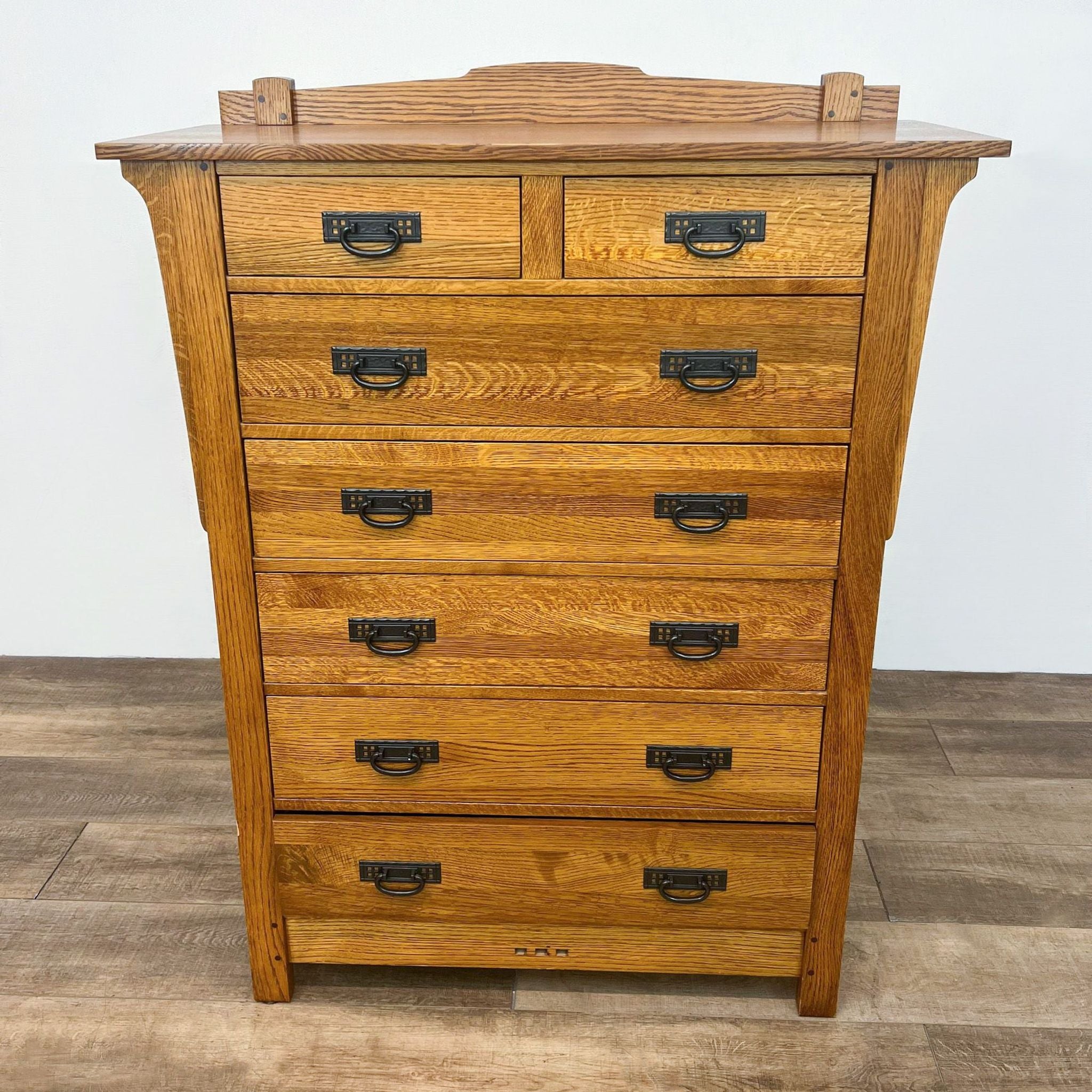 Alt text 1: Royal Craftsman solid wood, mission style 7-drawer chest with metal pulls and dovetail joints, front view.