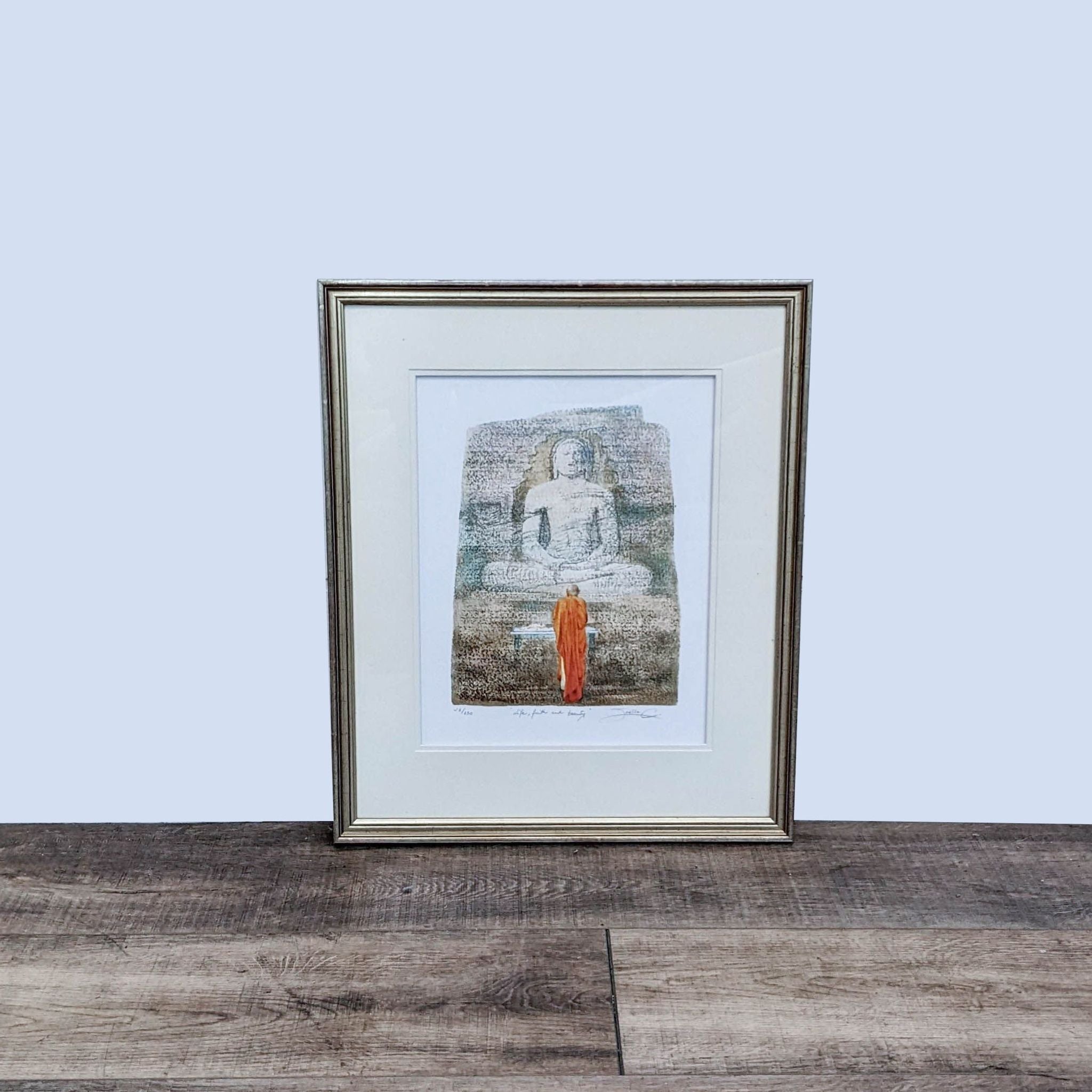 Framed "Life, Faith and Beauty" Giclee art by Joelle C., print 28/250 from Reperch, depicting a serene figure with a red-robed person.