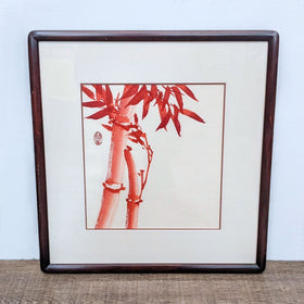 Image of Serene Red Bamboo and Leaves Art Print in Elegant Frame