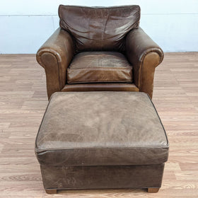 Image of Pottery Barn by Mitchell Gold Brown Leather Armchair and Ottoman
