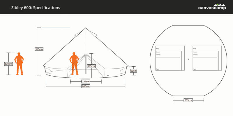 6 person tent Sibley 600 Protech Double Door dimensions diagram