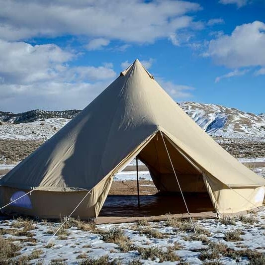 8 person tent on snowy ground