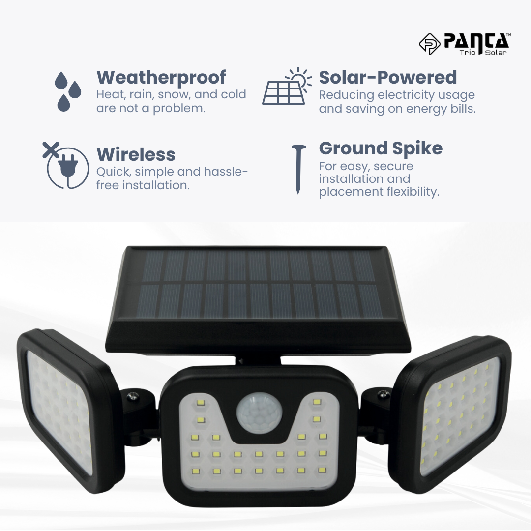 Weatherproof, solar-powered, wireless outdoor light with ground spike for easy installation and placement flexibility.