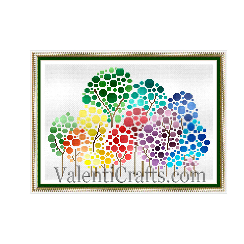 Colored Trees Cross Stitch Pattern Valenti Crafts