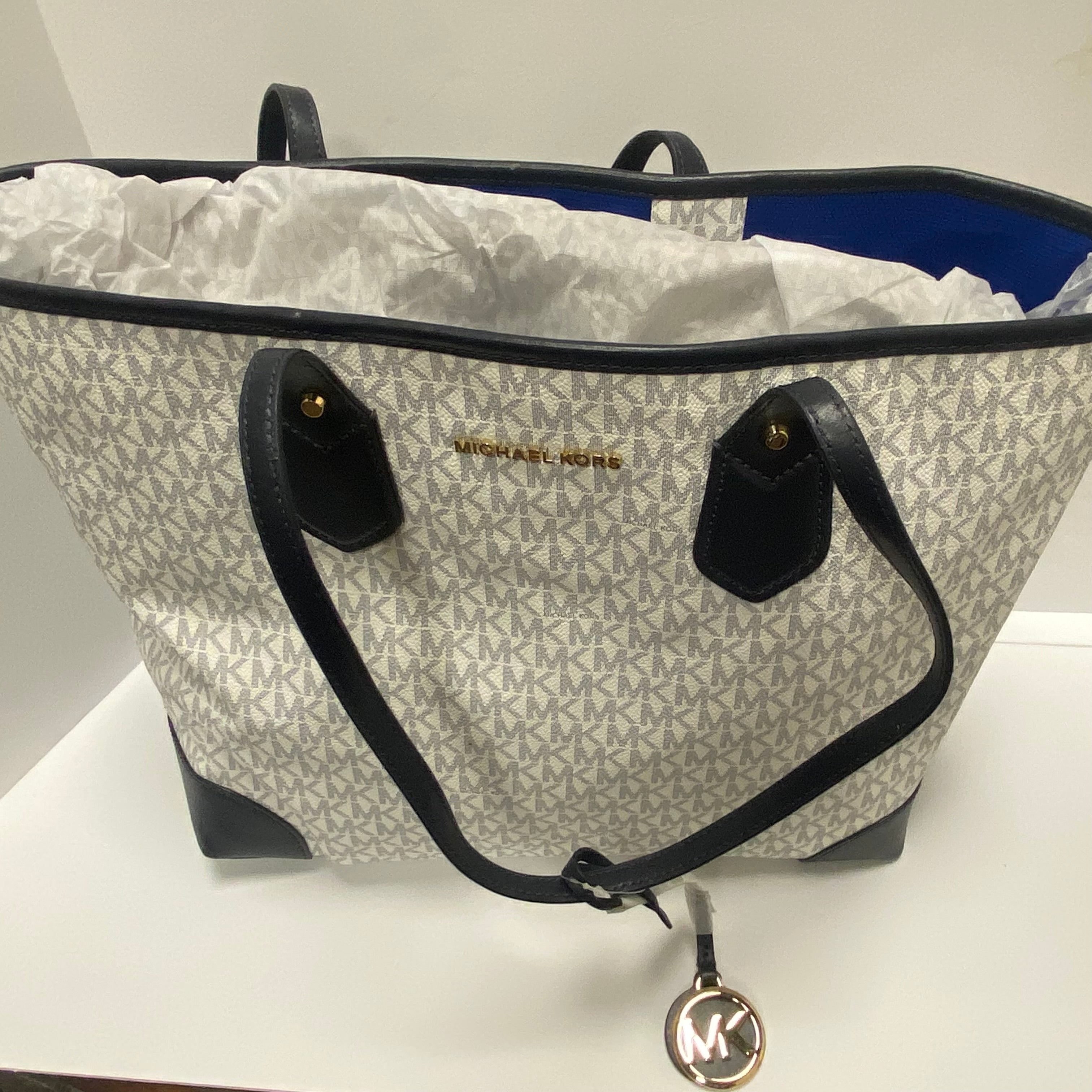 NWT Large Michael Kors Eva Navy and White Handbag