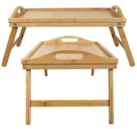 Wood Bed Tray Table With Folding Laptop Desk